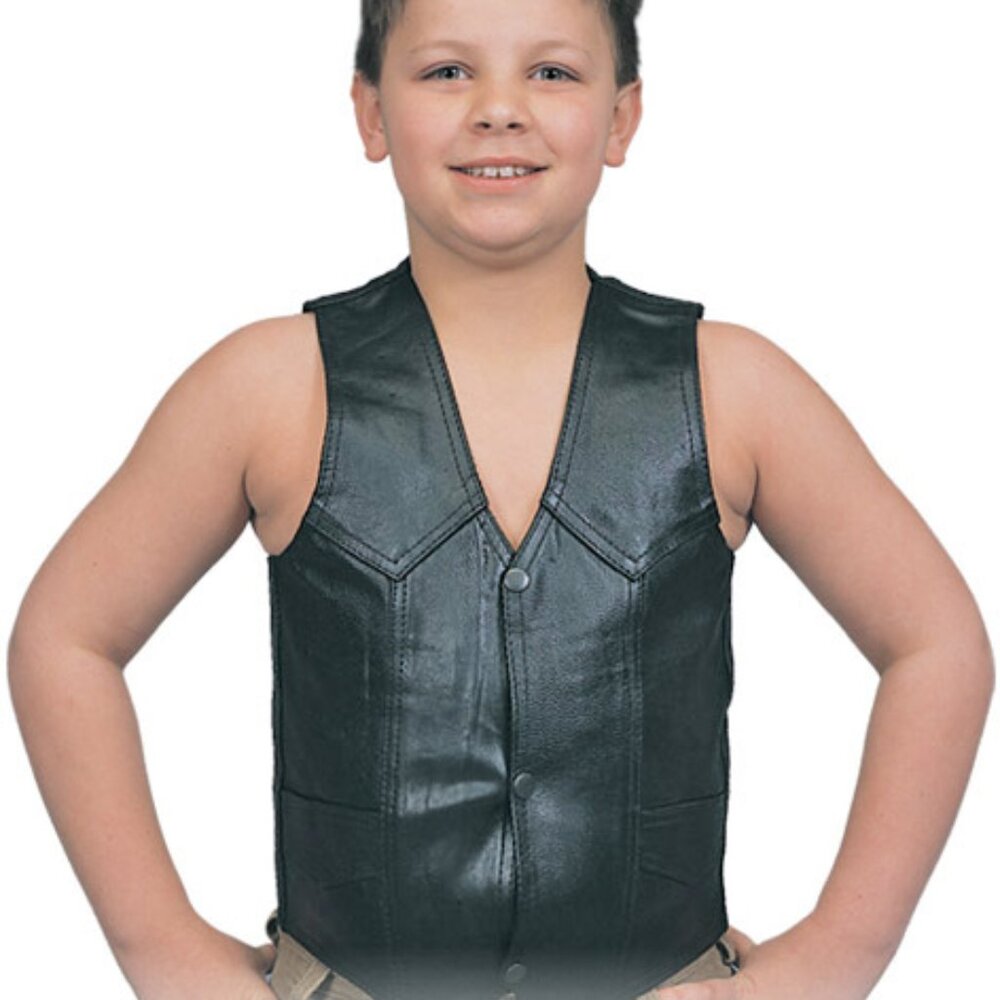 Tennessee Leather Kids 2XL Plain Vest Motorcycle Genuine Leather Black 1525